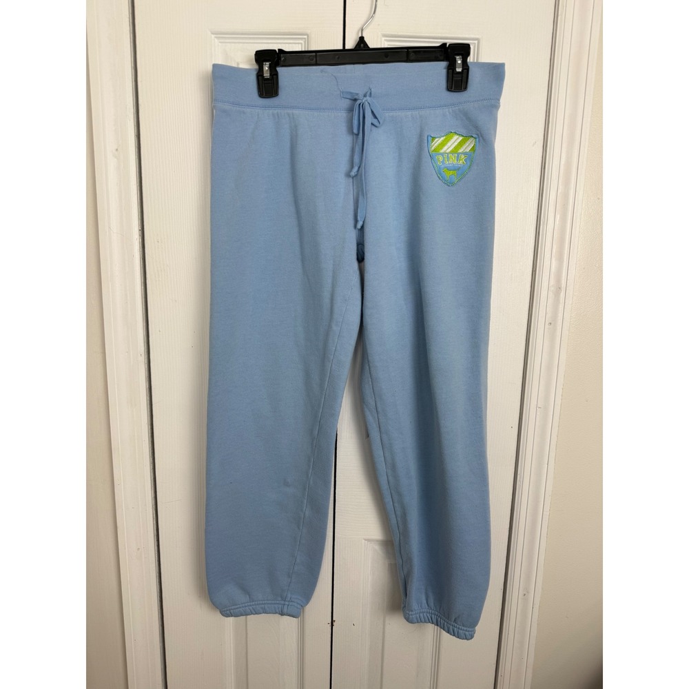 Victoria's Secret PINK Blue Sweatpants Joggers Y2K Logo Crest Women's S